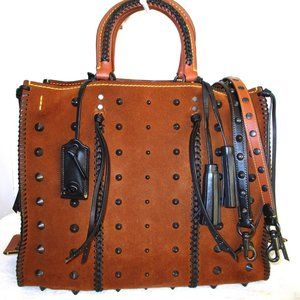 Coach 58121 20315 Rogue Suede Leather 36 Western Whiplash Studs Rivets Straps